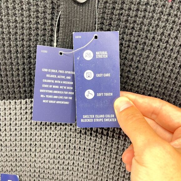 IZOD Men's Black Grey Color Block Mock Neck Button Sweater Size M - Picture 6 of 10